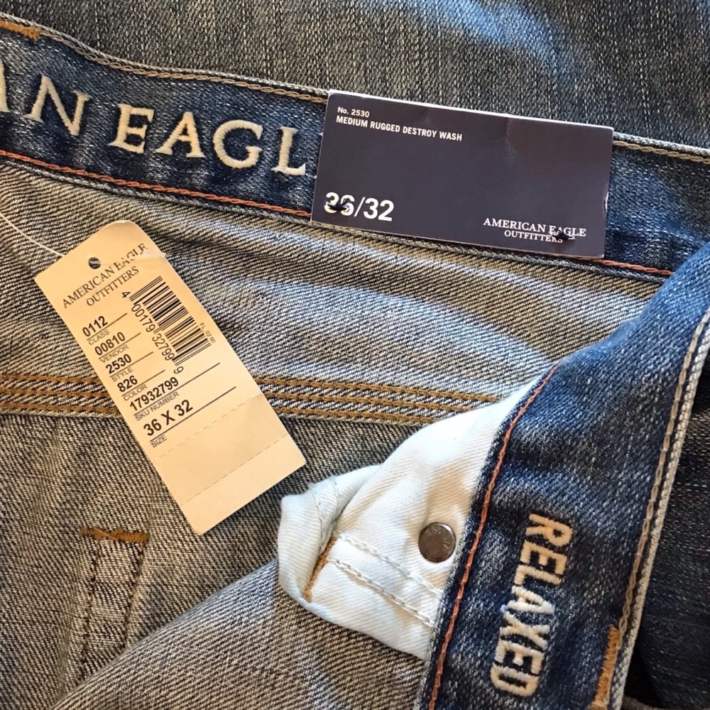 NWT Vintage American Eagle Relaxed Fit Jeans Size 36x32 Medium Rugged Destroy - Picture 4 of 6